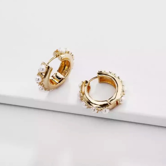 Claire White Pearl Huggie Hoops! - Picture 2 of 9